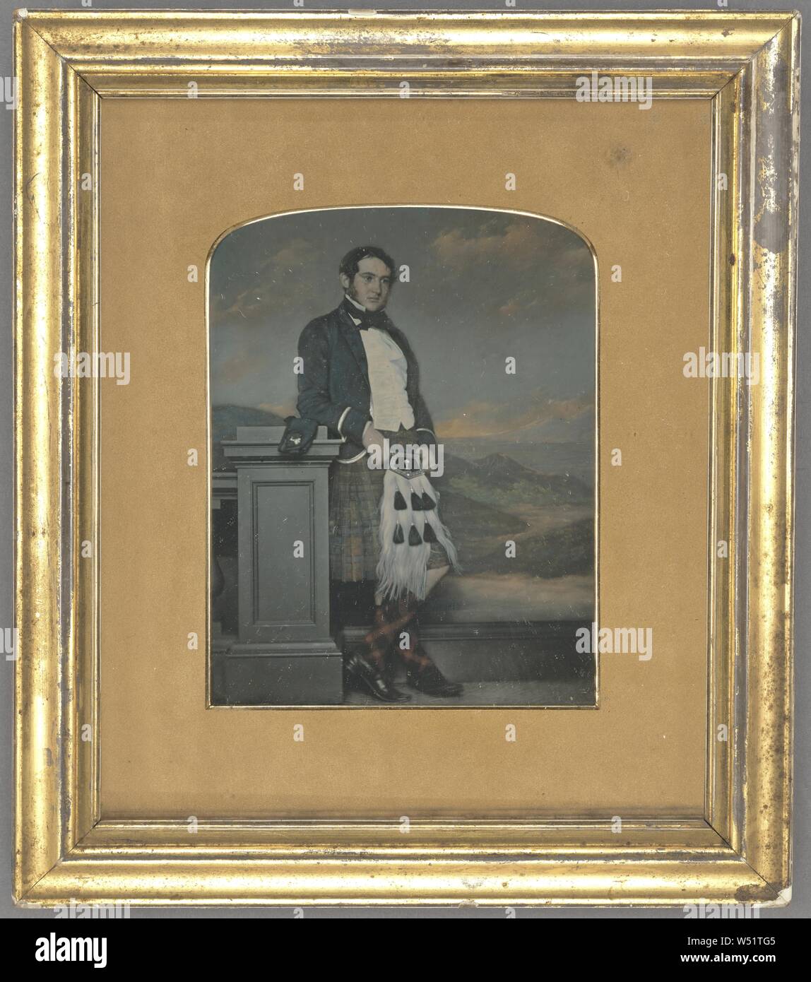 In voller Länge Porträt der Mann mit dem Kilt, Unbekannten, Britischen, über 1855, Daguerreotypie, von Hand gefärbt Stockfoto