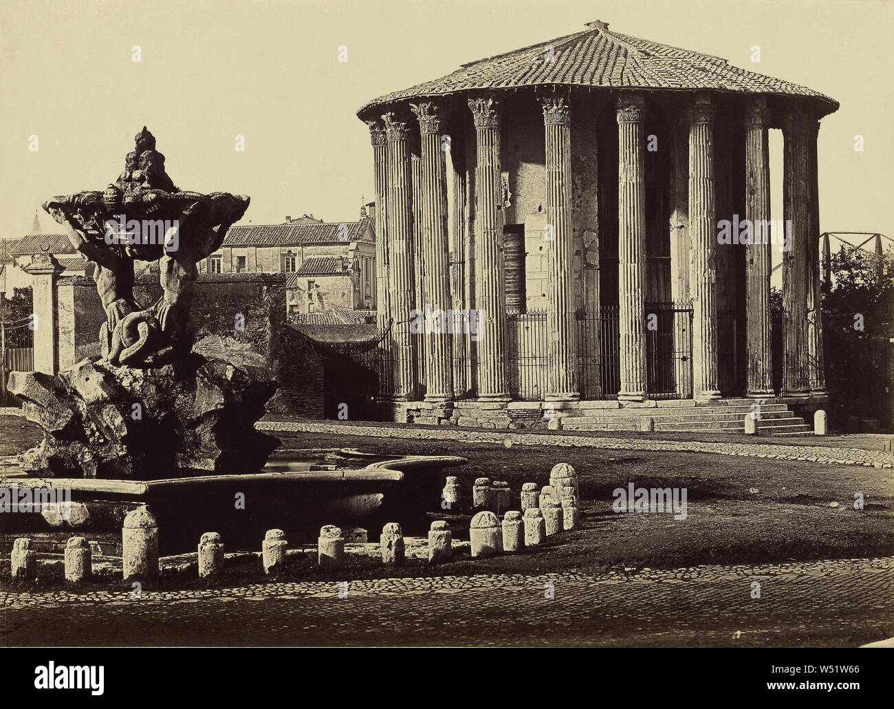 Die runde Tempel, Rom, Tommaso Cuccioni (Italienisch, 1790 - 1864), Rom, Italien, über 1858, Eiweiß Silber drucken, 33,8 x 46,2 cm (13 5/16 x 18 3/16 in. Stockfoto
