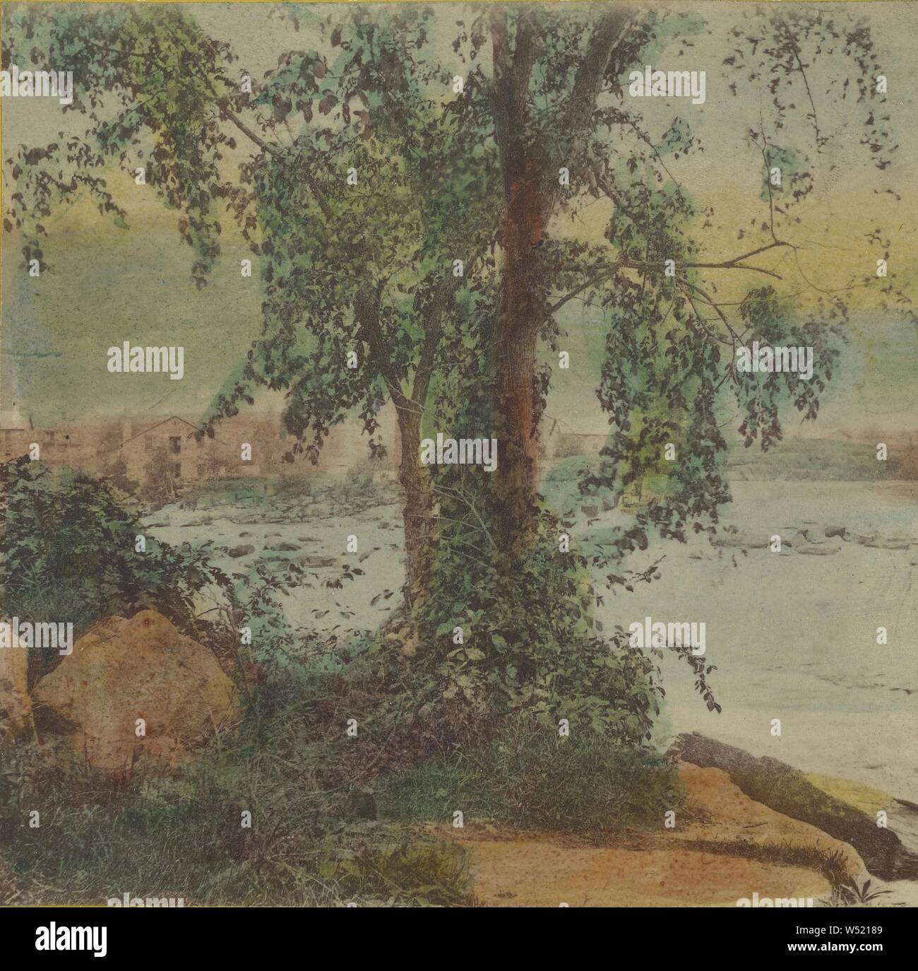 Landschaft bei Wenig fällt, auf der Mohawk, New York. Blickrichtung Südwest von 2d Mühle Dam fällt., Edward und Henry T. Anthony & Co (American, 1862-1902), ca. 1862, von Hand gefärbt Eiweiß silber Drucken Stockfoto