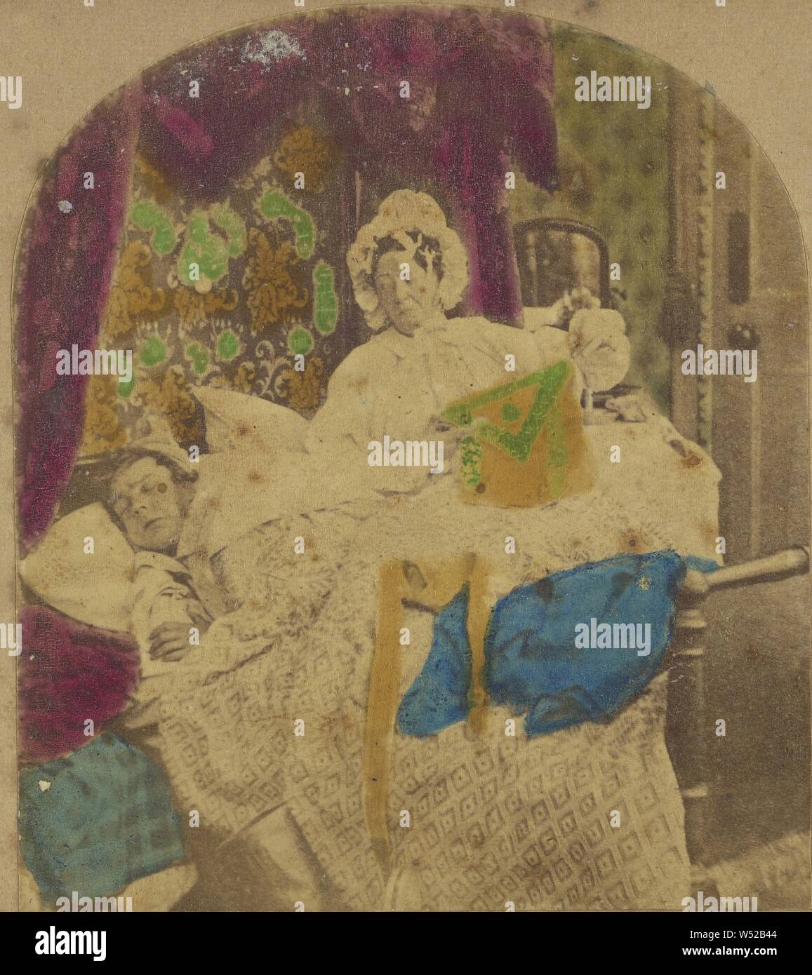 Frau Caudle des Vorhangs Vortrag., London Stereoscopic Unternehmen zurückzuführen (1854-1890), über 1865, handkoloriert Eiweiß silber Drucken Stockfoto