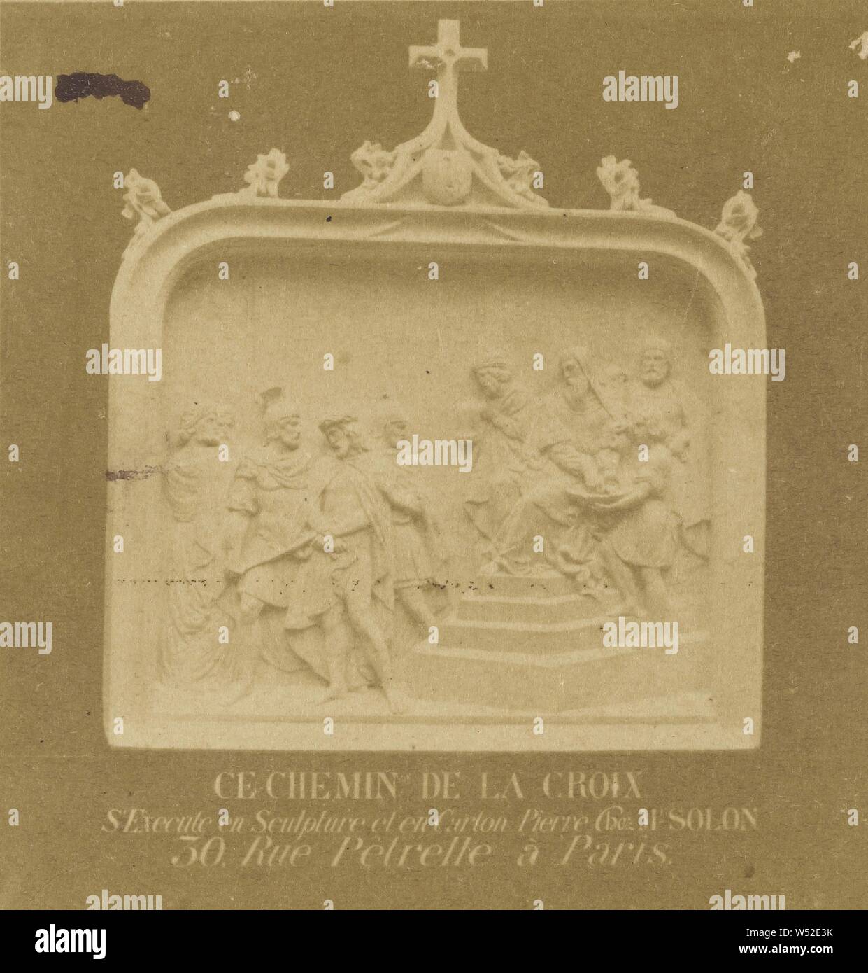 Skulptur der Ersten Station des Kreuzes von Solon, unbekannte Teekocher, Französisch, über 1865, Eiweiß silber Drucken Stockfoto