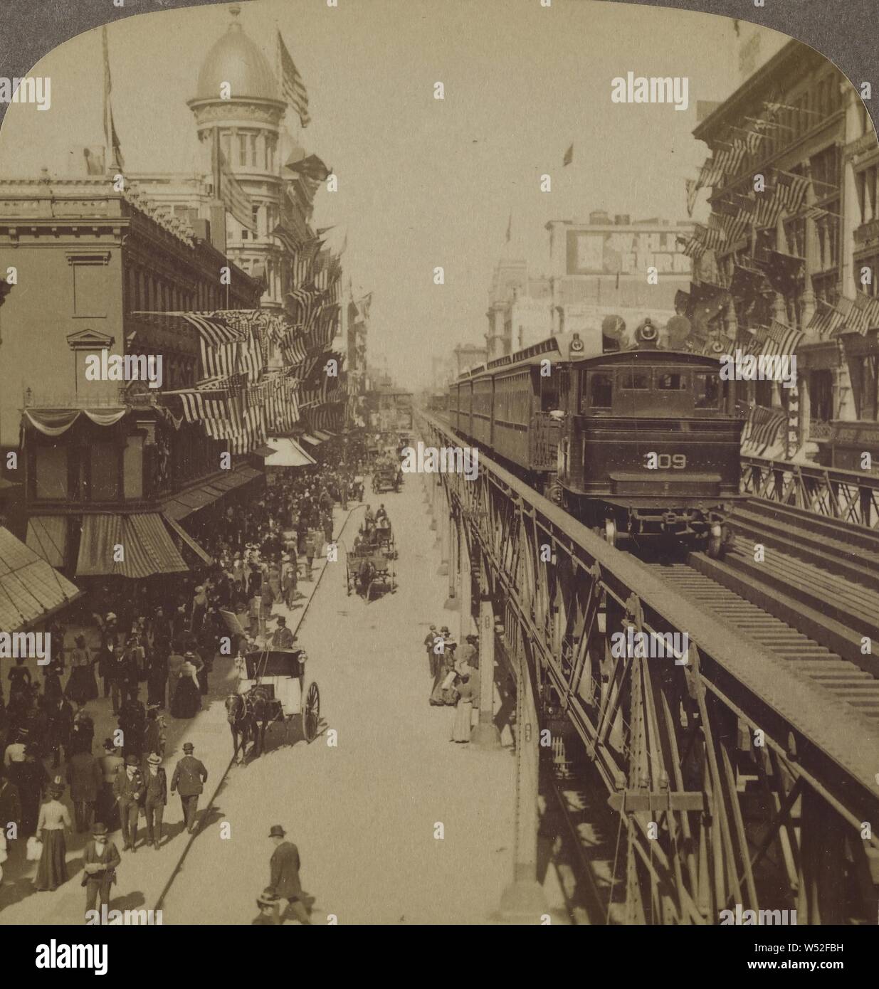 Shoppen in New York und der Hochbahn. - Sixth Avenue ab 18 St., Strohmeyer & Wyman, 1899, Eiweiß silber Drucken Stockfoto