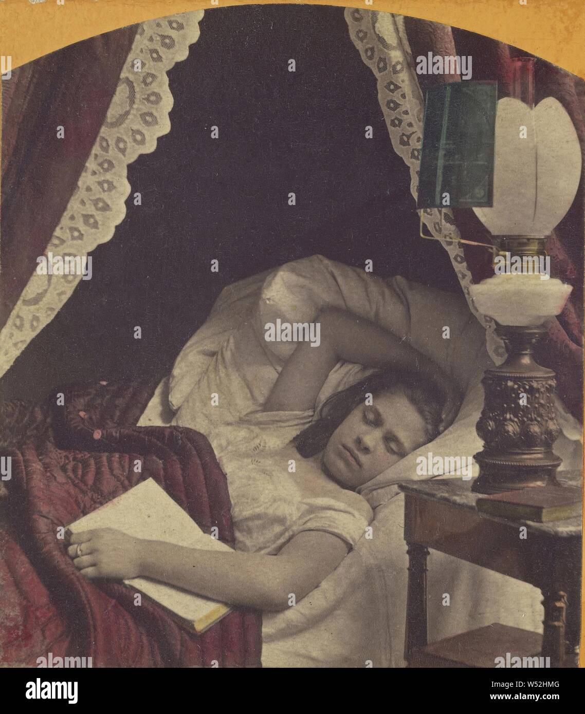 Après La lecture. - Nach dem Lesen. - Nach der Vorlesung., Unbekannt, um 1860, von Hand gefärbt Eiweiß silber Drucken Stockfoto