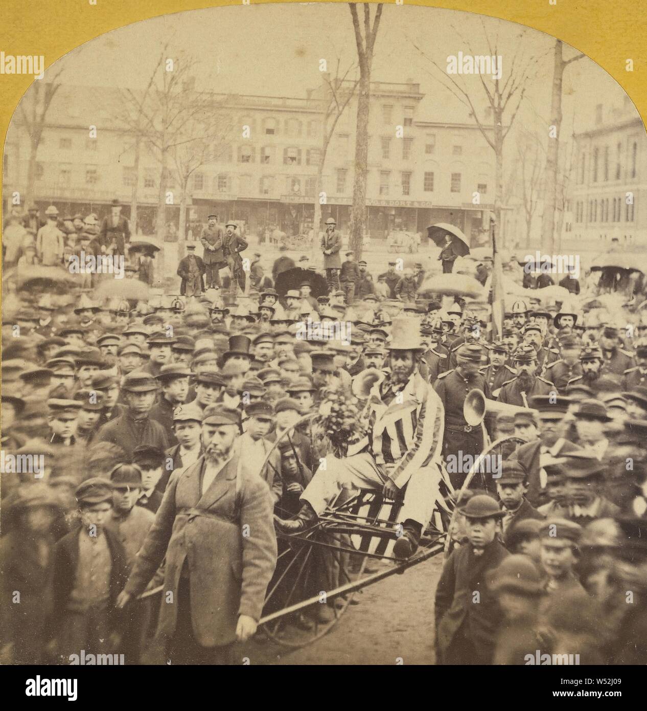 Parade mit Uncle Sam oder Abraham Lincoln Charakter in der Mitte, Unbekannten, amerikanischen, ca. 1865, Eiweiß silber Drucken Stockfoto