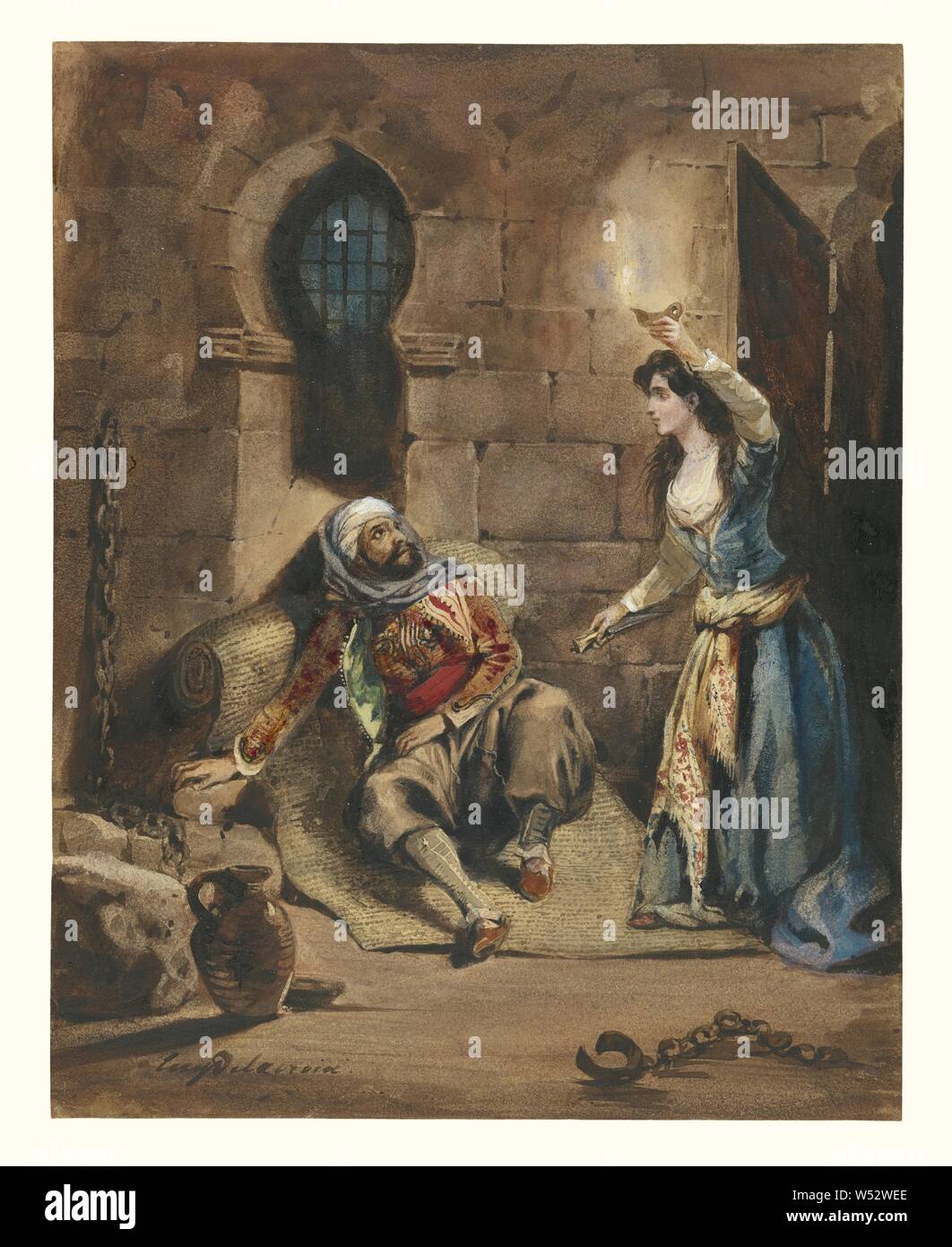 Episode aus der Corsair von Lord Byron, Eugène Delacroix (1798 - 1863), um 1831, Aquarell, braune Tusche, Gouache, über Graphit underdrawing, 24,3 x 19,2 cm (9 9/16 x 7 9/16 Zoll Stockfoto