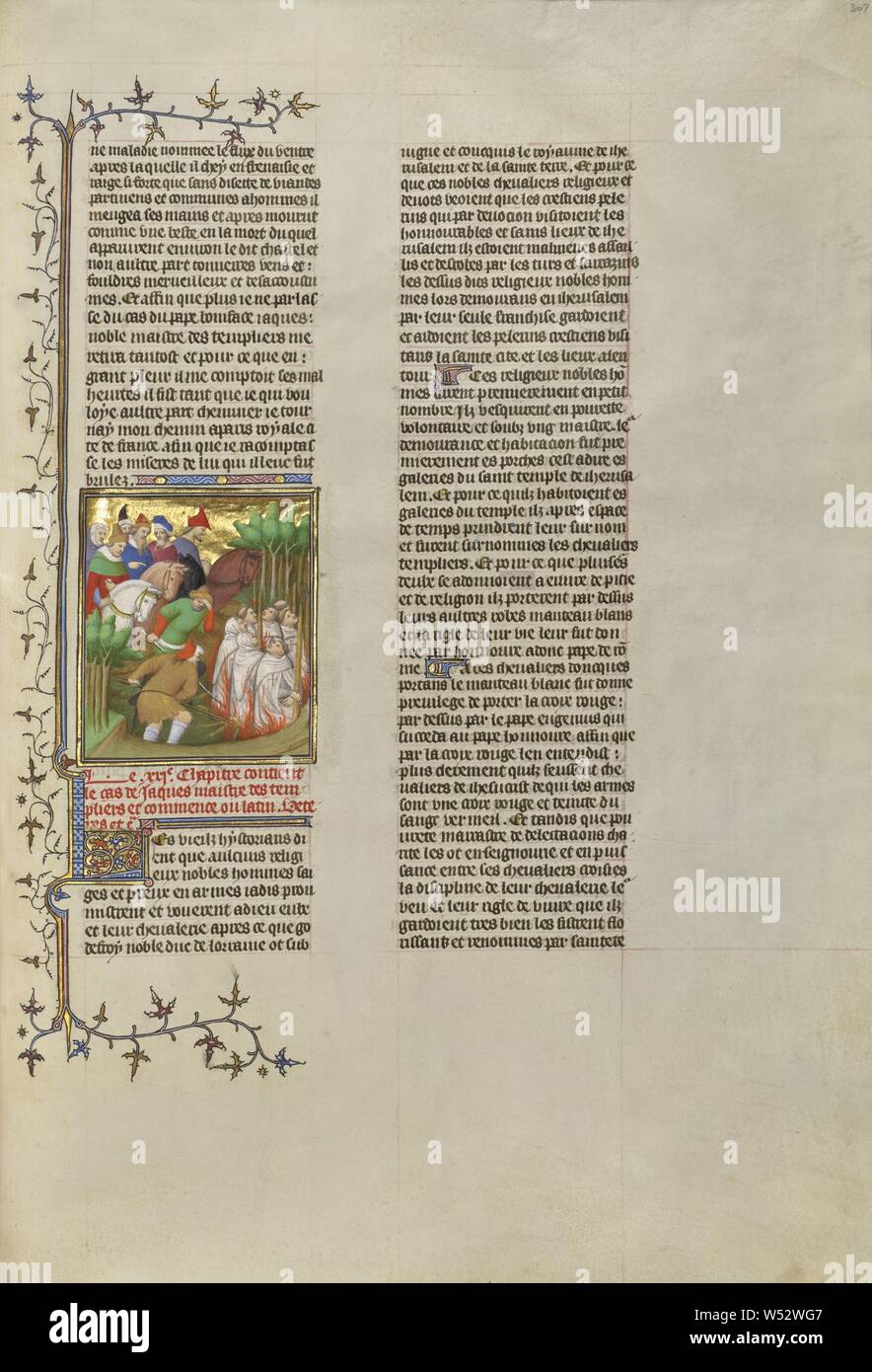 Die Tempelritter in Anwesenheit von Philipp dem Schönen und seine Höflinge, Boucicaut Master Strahler (Französisch, aktive ca. 1390 - 1430), Paris, Frankreich, ca. 1413 - 1415, Tempera Farben, Blattgold, Gold Farbe und Tusche auf Pergament, Blatt: 42 × 29,6 cm (16 9/16 x 11 5/8 in Gebrannt Stockfoto