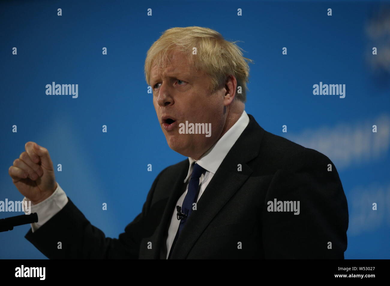 Boris Johnson nimmt Teil an der letzten konservativen Parteiführung Hustings an der London Excel Centre am 17. Juli 2019. Stockfoto