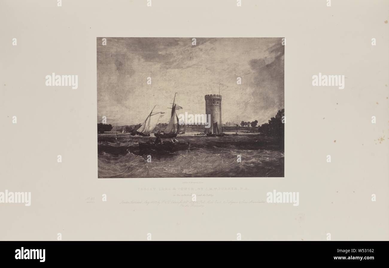 Tabley See und Turm, von J.M.W. Turner, R.A., Caldesi & Montecchi (Briten, aktive 1850s), London, England, 1858, Eiweiß silber Drucken, 19 x 25,2 cm (7 1/2 x 9 15/16 in Stockfoto