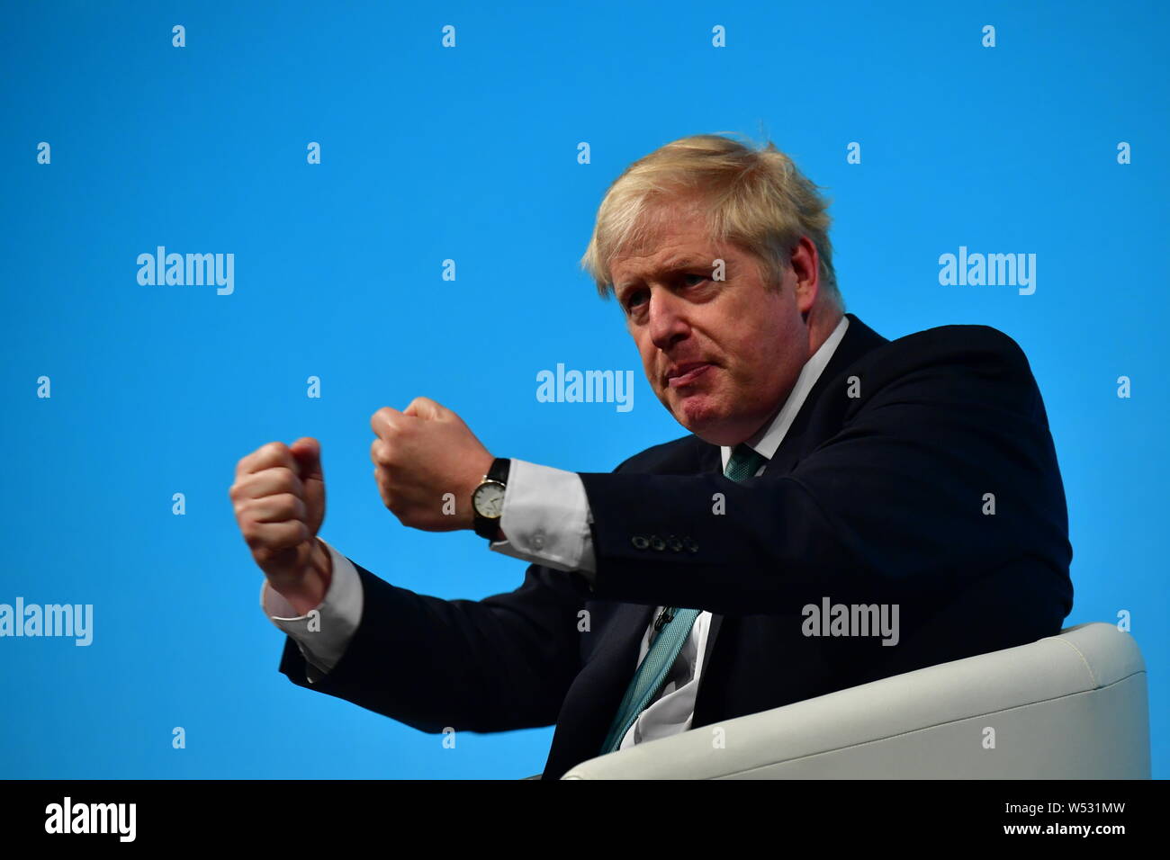 Boris Johnson und Jeremy Jagen in der Konservativen Partei Hustings in New York am 04. Juli 2019 Stockfoto