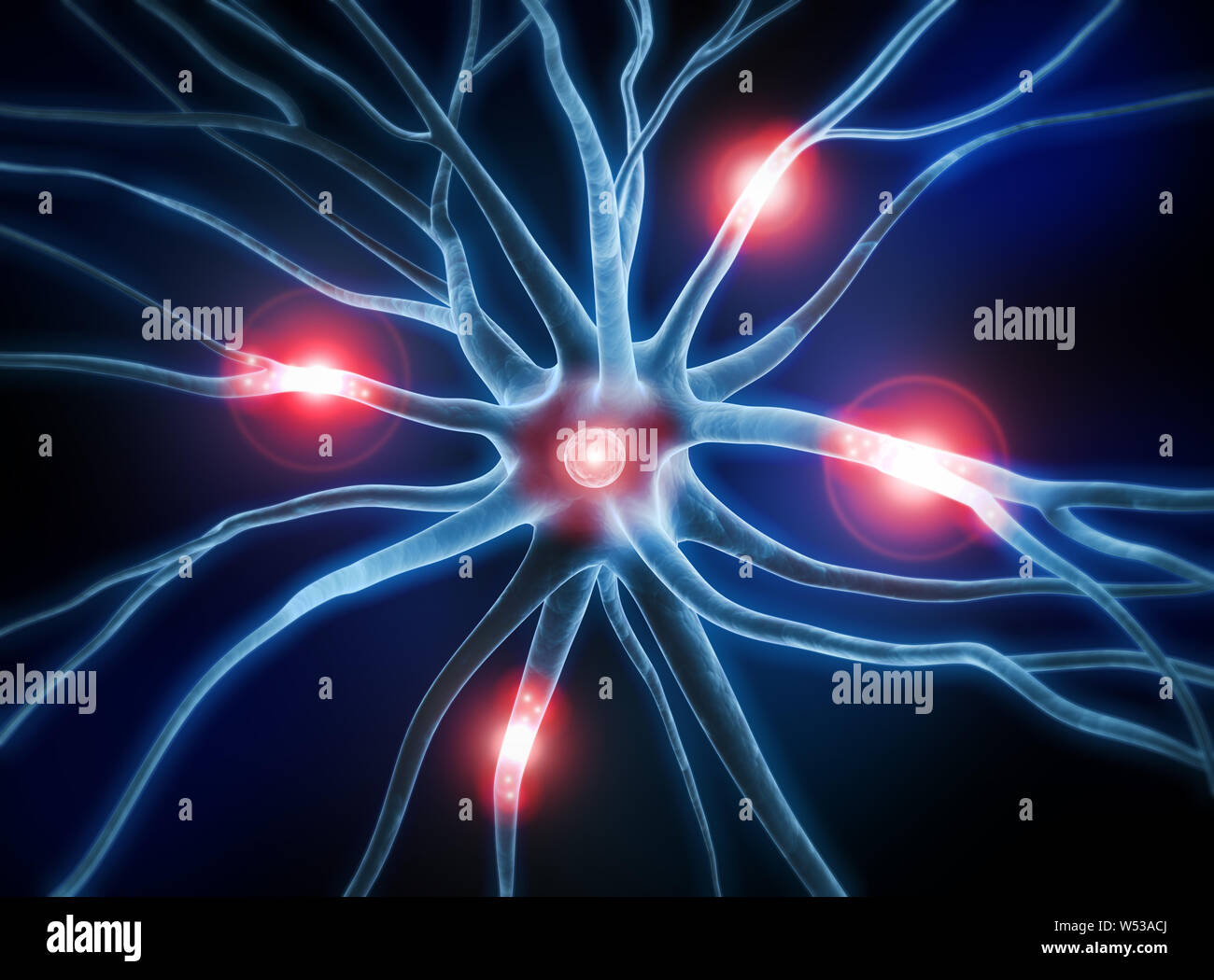 Aktive Nervenzellen - 3D-Darstellung Stockfoto