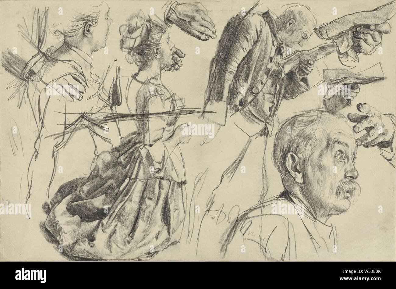 Studie für Heinrich von Kleists Krug, Adolf von Menzel (Deutsch, 1815-1905), Deutschland, Europa, über 1877, Graphit, 24,8 × 37,5 cm (9 3/4 x 14 3/4 in Stockfoto