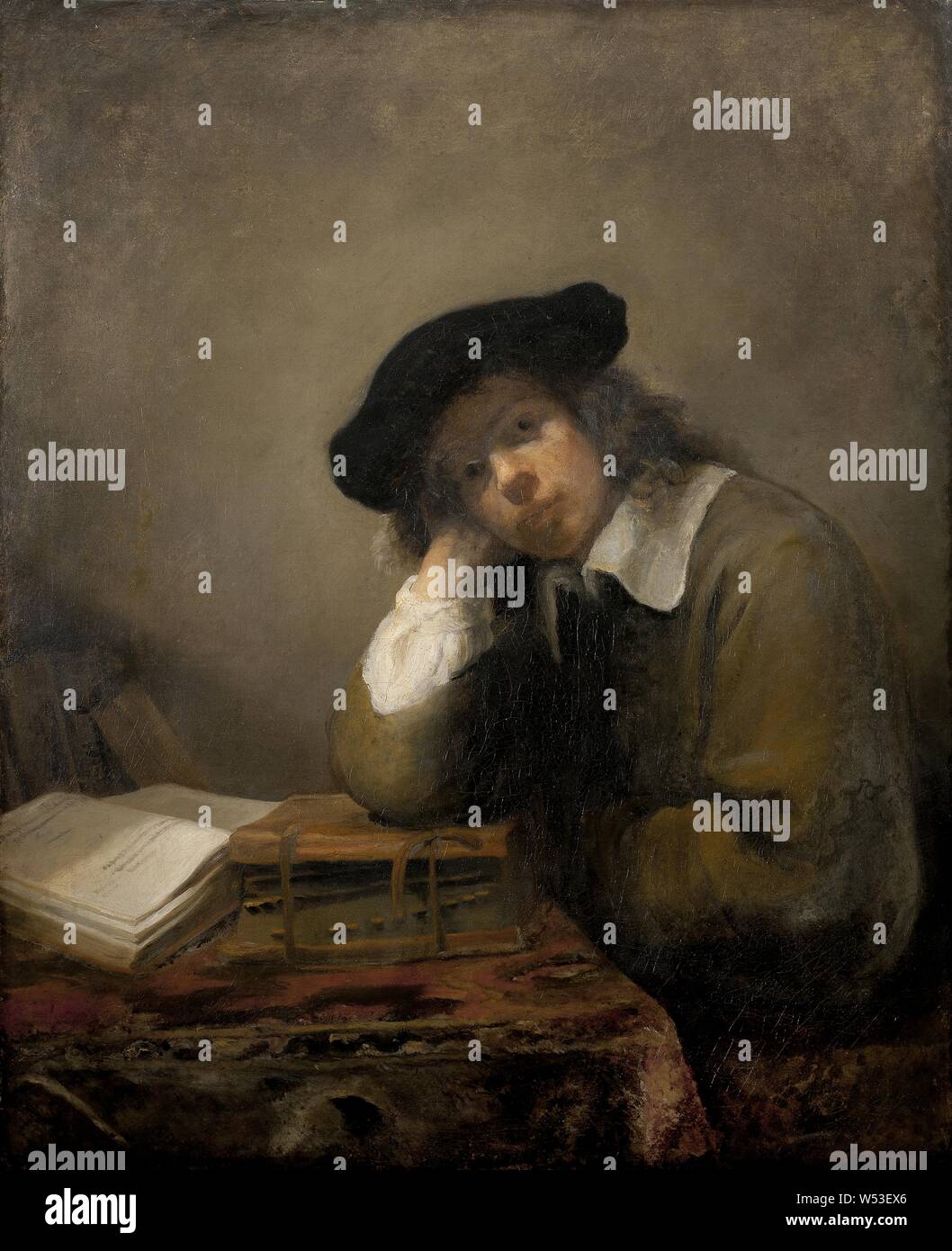 Zu Samuel van Hoogstraten, Porträt der studentischen Jugend ("Schüler"), Malerei, Portrait, Öl auf Leinwand, Höhe zurückzuführen, 99 cm (38,9 Zoll), Breite 84 cm, (33 Zoll) Stockfoto