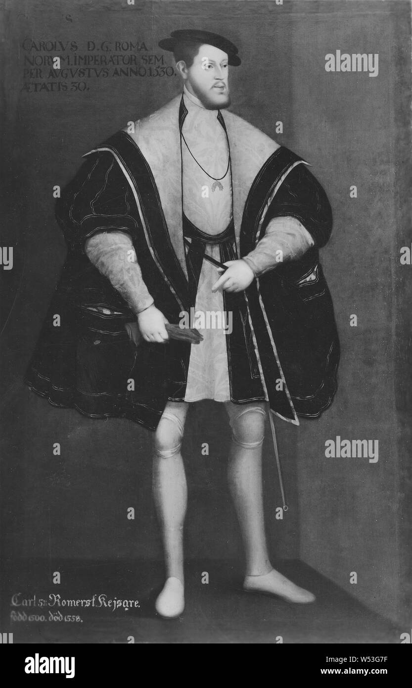 David Frumerie, Charles V, 1500-1558, German-Roman Kaiser, König von Österreich, König von Spanien, Malerei, Öl auf Leinwand, Höhe zugeschrieben, 194 cm (76,3 Zoll), Breite 123 cm (48,4 Zoll) Stockfoto