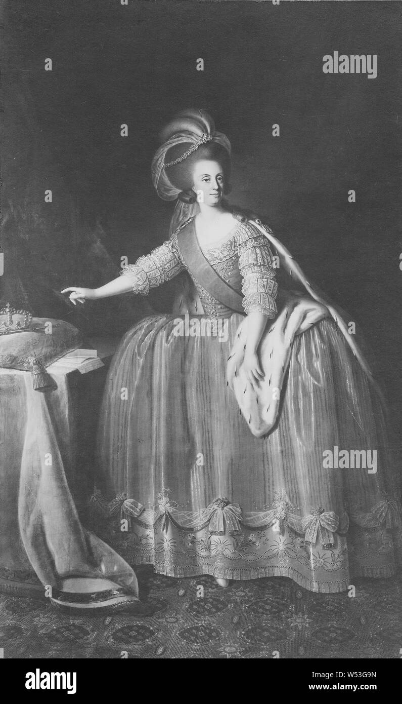 Königin Maria in französischer Sprache Isabell, Maria I, Französische Isabella (1734-1816), Königin von Portugal, g. m, Peter III. von Portugal, Malerei, Öl auf Leinwand, Höhe 259 cm (101,9 cm), Breite 162 cm (63,7 Zoll) Stockfoto