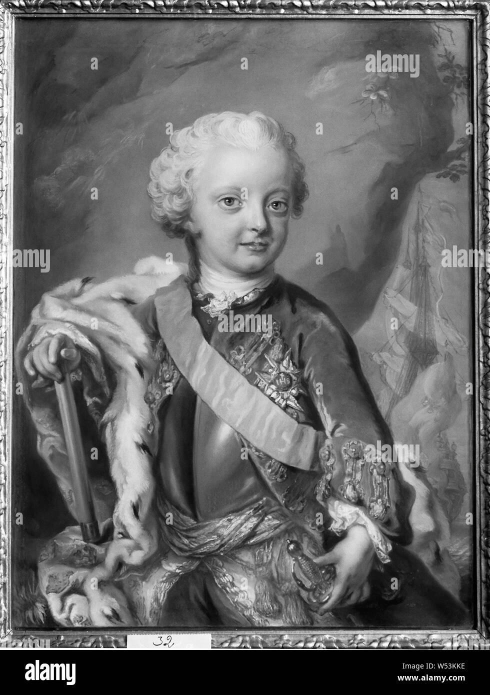 Gustaf Lundberg, König Karl XIII., Karl XIII (1748-1818), König von Schweden und Norwegen, Malerei, Portrait, Karl XIII. von Schweden, 1753, Pastell, Höhe, 78,5 cm (30,9 Zoll), Breite 60,5 cm (23,8 Zoll), Beschriftung, Carolus Princeps haeredit, Regni Svec, Ao aetatis V. G. Lundberg fecit 1753, a tergo, König Karl XIII. als Kind gemalt von Lundberg, a tergo auf Patch, Signerad, G. Lundberg 1753, zeitgenössische Beschriftung a tergo Stockfoto