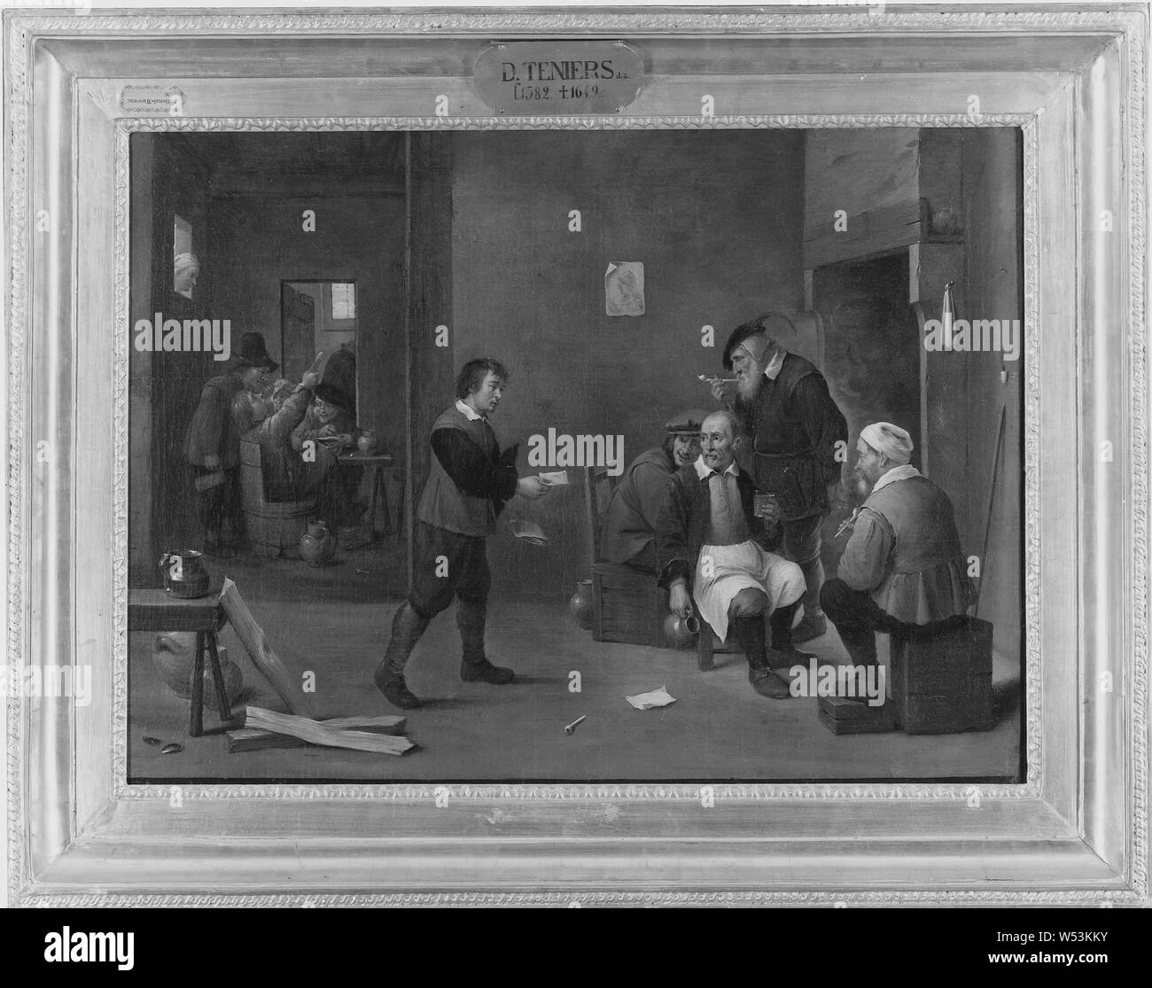 Nachdem David Teniers der Jüngere, Interieur der eine Taverne, Innenausstattung aus einem bier Cottage, Öl auf Leinwand, Höhe 49 cm (19,2 Zoll), Breite 69 cm (27,1 Inch), unterzeichnet, D. Teniers, falsch Stockfoto