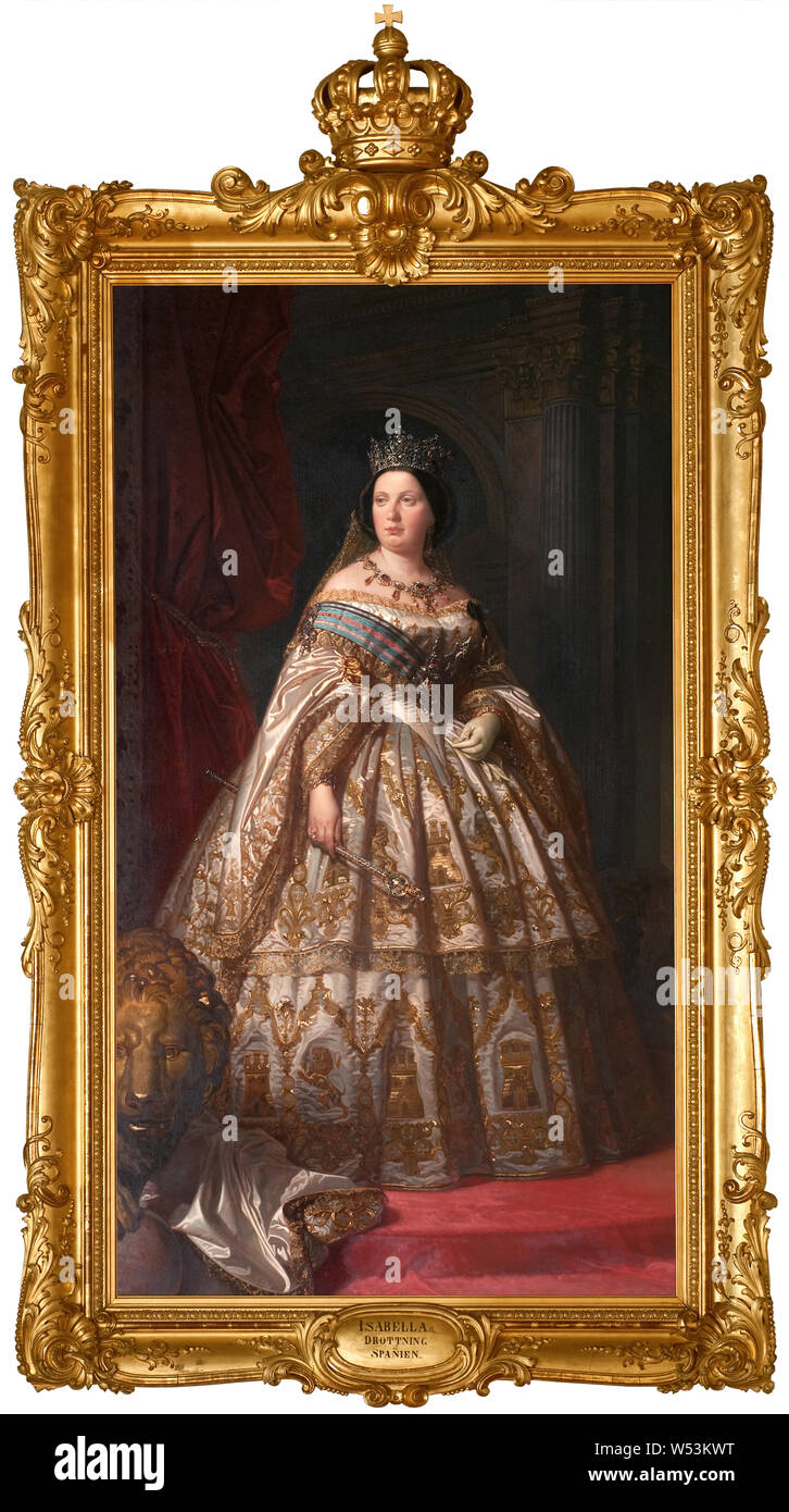 Königin Isabella II., Isabella II (1830-1904), rechts, Königin von Spanien, Meister des Königs Franz von Spanien, Malerei, Öl auf Leinwand, Höhe 253 cm (99,6 Zoll), Breite 140 cm (55,1 Zoll) Stockfoto