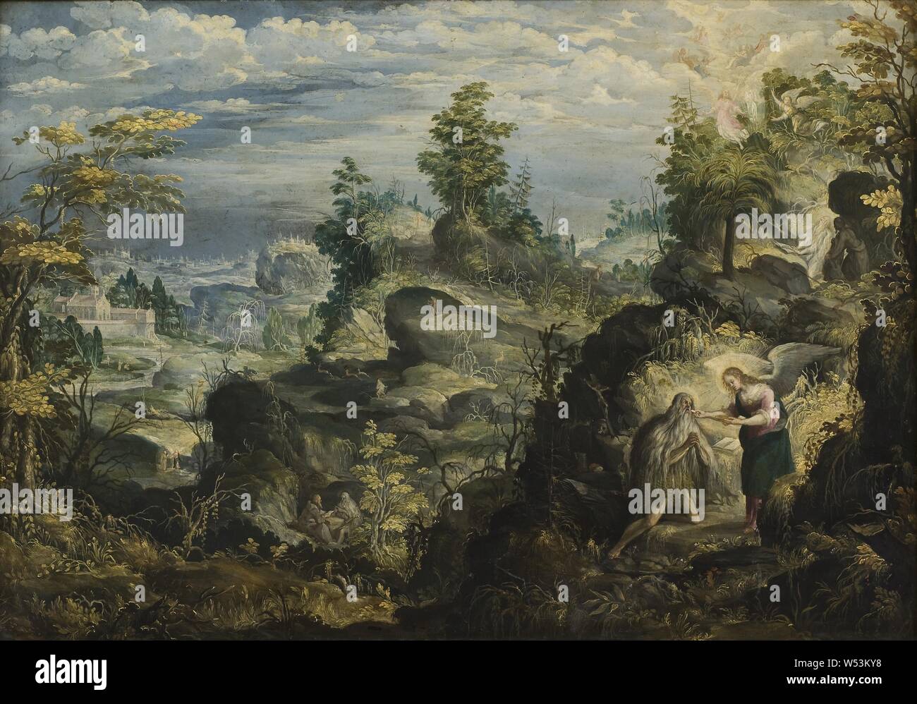 Antonín Stevens, der Eremit Onofrius in der Wüste, der Eremit Onofrius in einer unwirtlichen Landschaft, Malerei, 1641, Öl auf Kupfer, Höhe 41 cm (16,1 Zoll), Breite 58 cm (22,8 Zoll), unterzeichnet, MAS 1641 Stockfoto