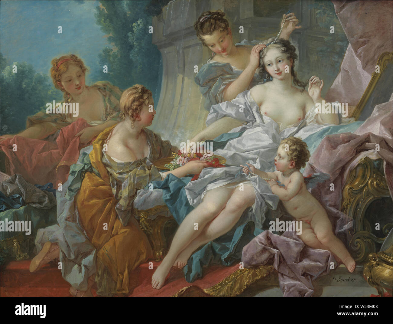 François Boucher, die Toilette der Venus, Venus Wc, Malerei, mythologische Gemälde, 1746, Öl auf Leinwand, Höhe 102 cm (40,1 Zoll), Breite, 133,5 cm (52,5 Zoll), Signiert F. Boucher 1746 Stockfoto