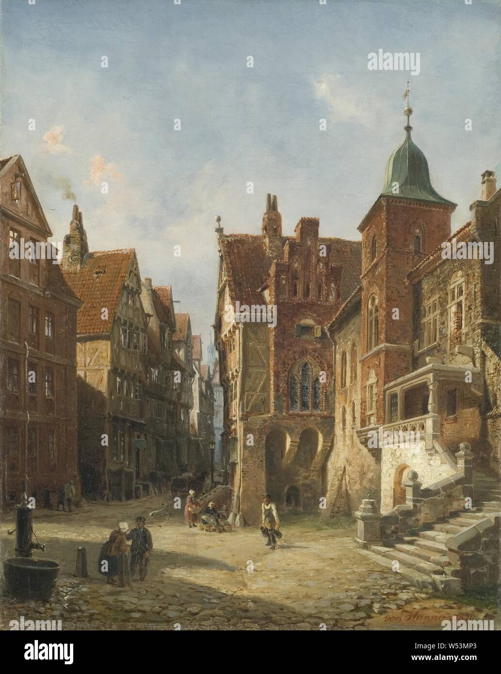 Wilhelm von Hanno, Studium in Architektur, Straße in Hamburg, Architektur, Malerei, 1870, Öl auf Leinwand, Höhe 45 cm (17,7 Zoll), Breite 35 cm (13,7 Zoll), unterzeichnet von Hanno 1870 Stockfoto