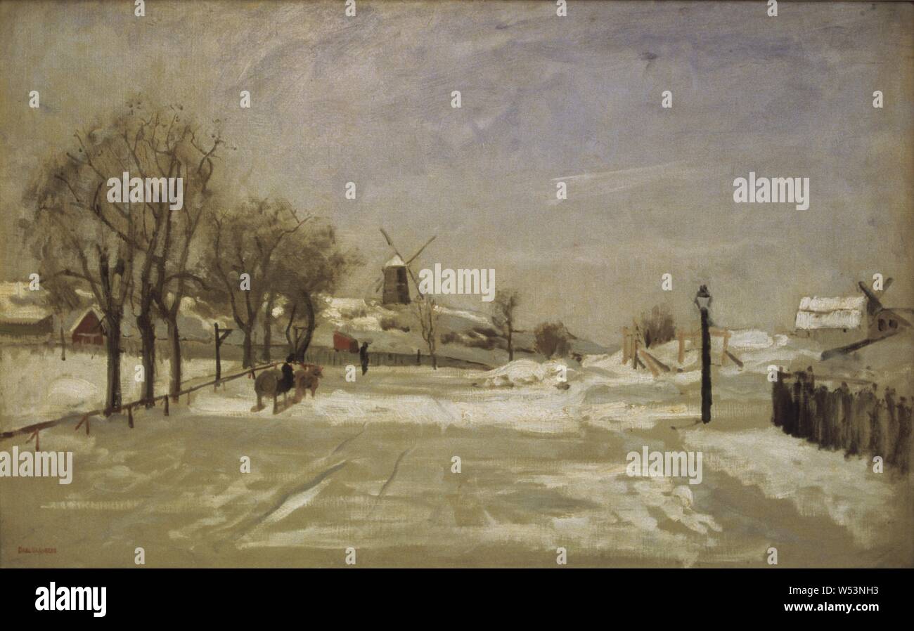 Carl Skånberg, Winter, Ansicht von Eriksberg, Stockholm, Winter Motive aus dem Bereich Eriksberg in Stockholm, Malerei, 1880, Öl auf Leinwand, Höhe 51 cm (20 Zoll), Breite 81,5 cm (32 Zoll), Kvarlåtenskapstempel, CARL SKÅNBERG, Malerarbeiten Stempel Stockfoto