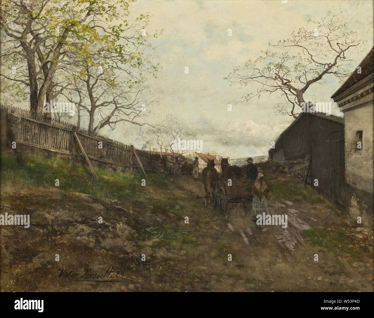 Victor Forssell, Frühling Landschaft, Landschaft, Malerei, Landschaft, Kunst, 1884, Öl auf Leinwand, Höhe 37 cm (14,5 Zoll), Breite 47 cm (18,5 Zoll), Signiert, 84. Stockfoto