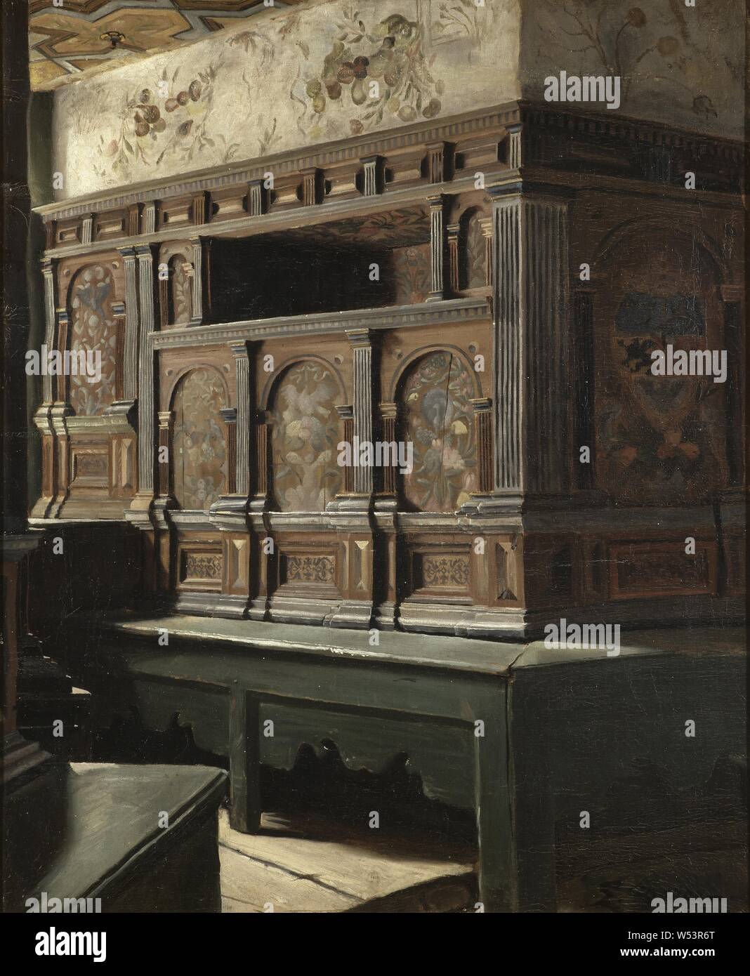 Emma Sparre, König Karl IX Schlafgemach auf Gripsholm, Interieur des Karl IX, s Bett Kammer am Gripsholm, Malerei, 1884, Öl auf Leinwand auf Masonite, Höhe, 65,5 cm (25,7 Zoll), Breite 54 cm (21,2 Zoll), Signiert E. Sparre 1884 Stockfoto