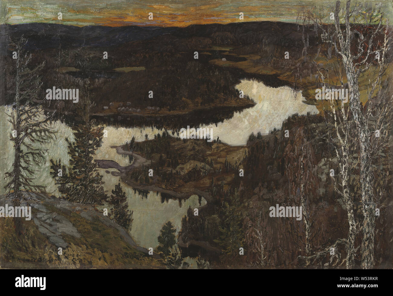 Helmer Osslund, Herbst, Nordingrå, Malerei, Landschaft, Kunst, Öl auf Papier auf Leinwand auf Masonite, Höhe: 66 cm (25,9), Breite: 97 cm (38,1) Stockfoto