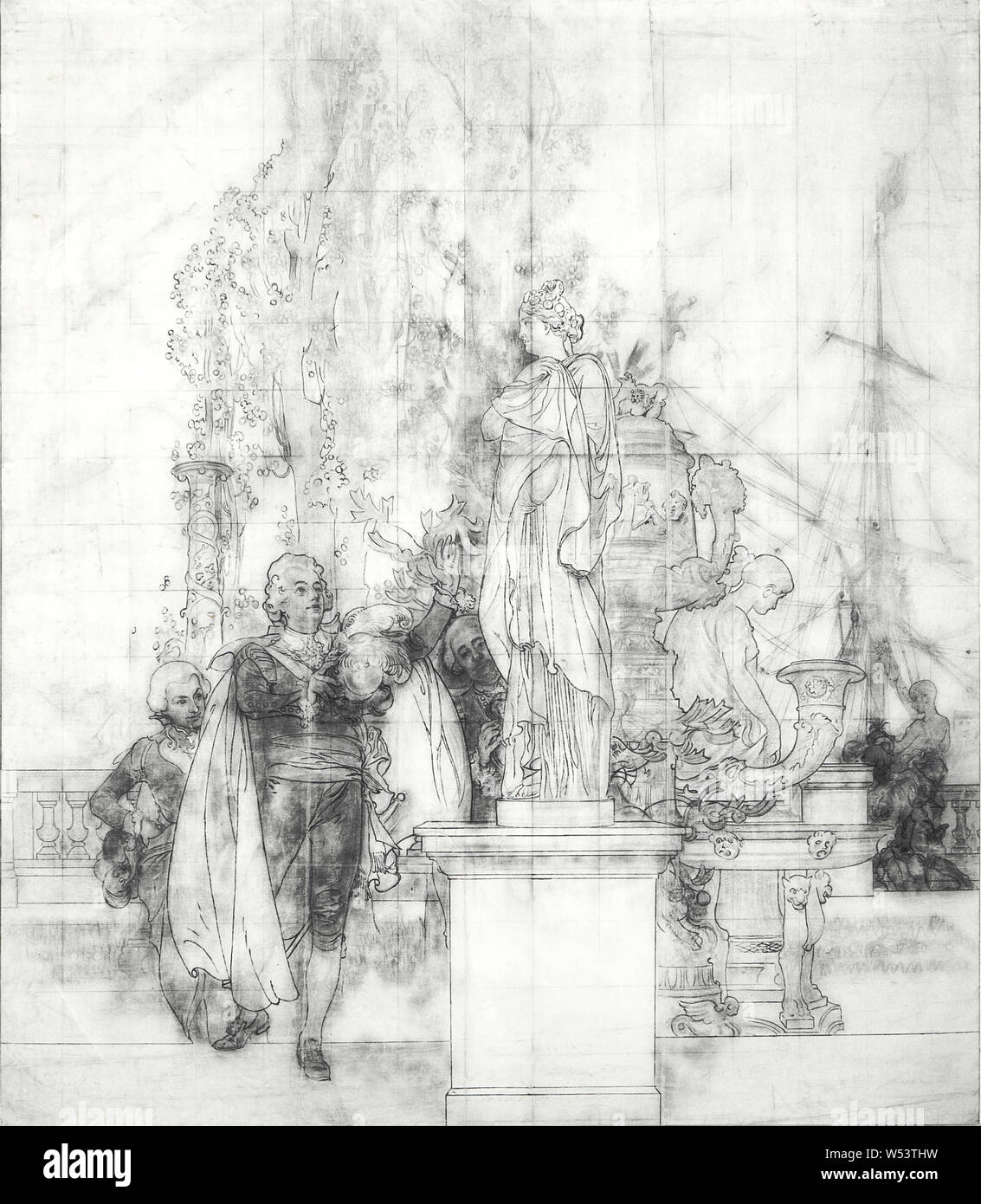 Carl Larsson (1853-1919), König Gustav III, Cartoon für den unteren Halle der NM. Schirmherr der Künste und Gründer des Museum König Gustav III. von Schweden Recieving Antiken Kunst, Leim auf Leinwand, Höhe: 633 cm (20.7 ft), Breite: 560 cm (18.3 ft) Stockfoto