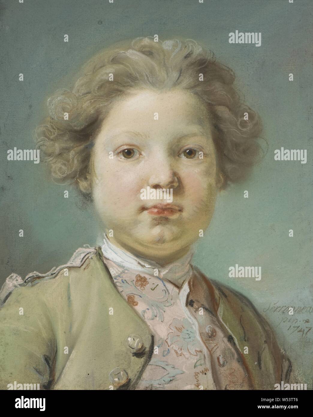 Jean-Baptiste Perronneau, Portrait eines Jungen, Portrait eines jungen, Malerei, Portrait, 1747, Pastell auf Papier, Höhe 41 cm (16,1 Zoll), in der Breite, 33,5 cm (13,1 Zoll), Inschriften, unterzeichnet, Perronneau pinx 1747 Stockfoto