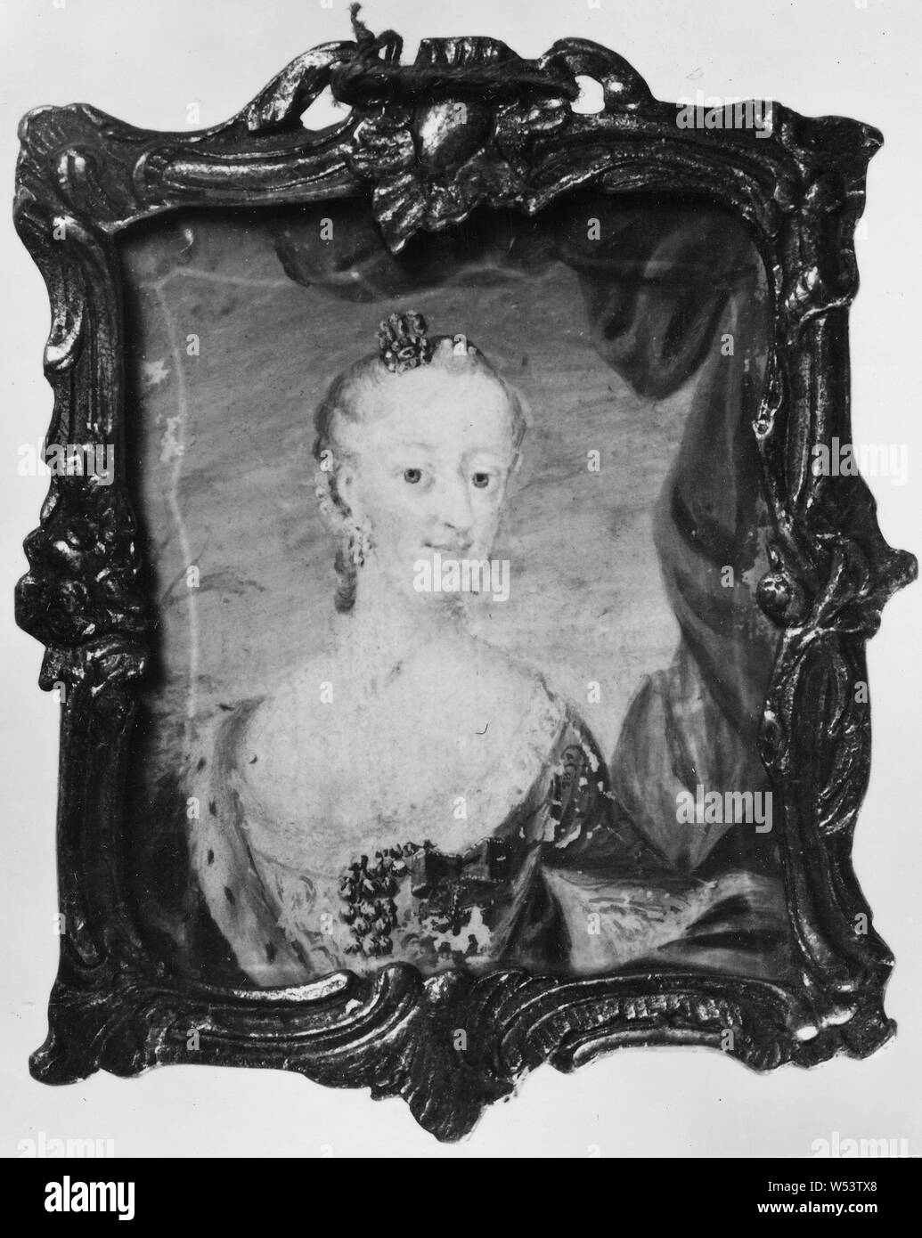 Nach Carl Gustaf Pilo, Maria, Königin Juliana von Braunschweig-Wolffenbüttel Juliane-Marie (1729-1796), Königin von Dänemark und Norwegen, Malerei, Aquarell auf Pergament?, Höhe, 6,5 cm (2,5 Zoll), in der Breite, 5,5 cm (2,1 Zoll) Stockfoto
