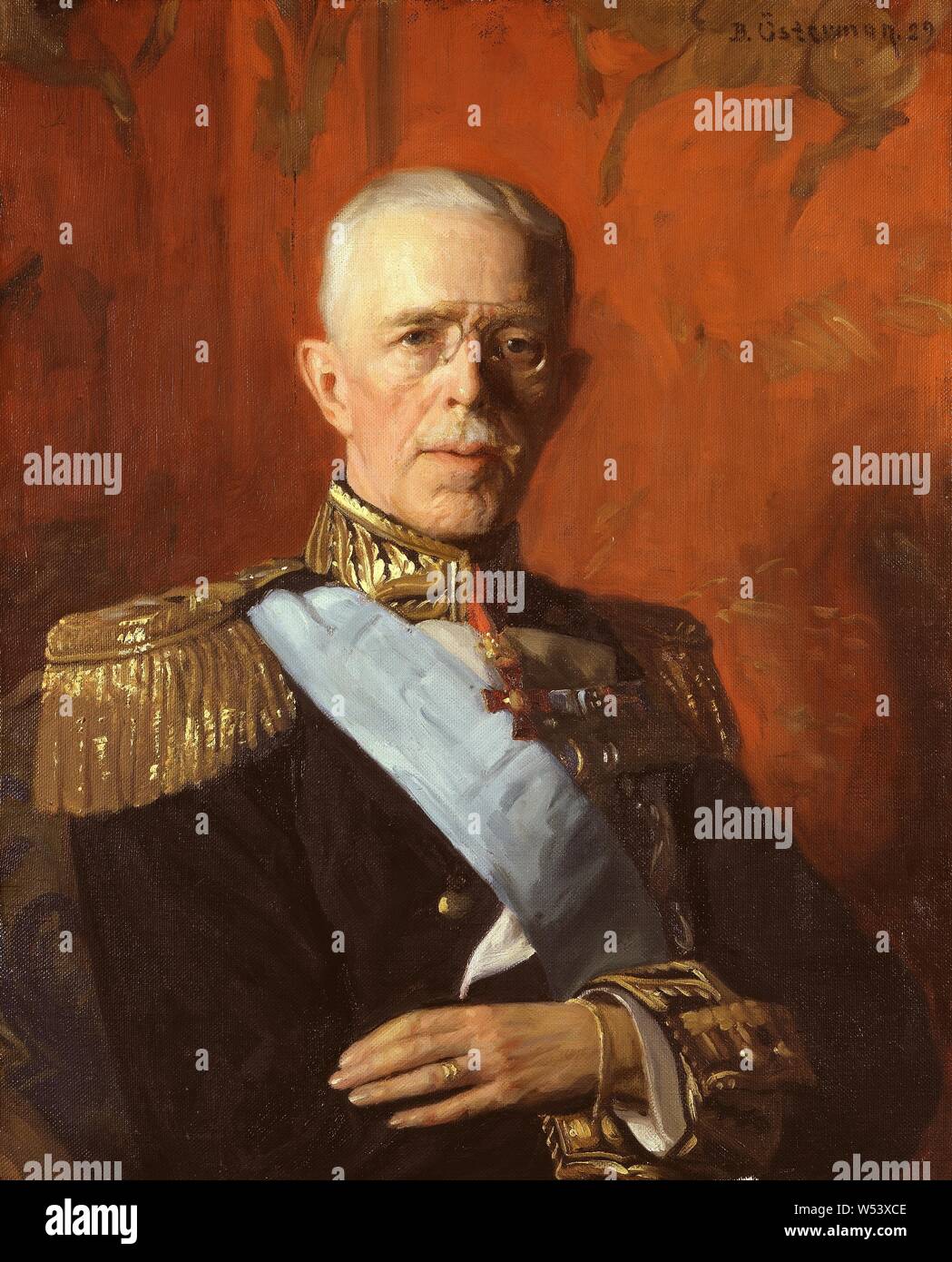 Bernhard Österman, König Gustav V, Gustav V (1858-1950), König von Schweden, verheiratet mit Viktoria von Baden, Malen, Gustaf V von Schweden, Öl auf Leinwand, Höhe, 81,5 cm (32 Zoll), Breite 65,5 cm (25,7 Zoll), unterzeichnet, B. Österman, 29. Stockfoto