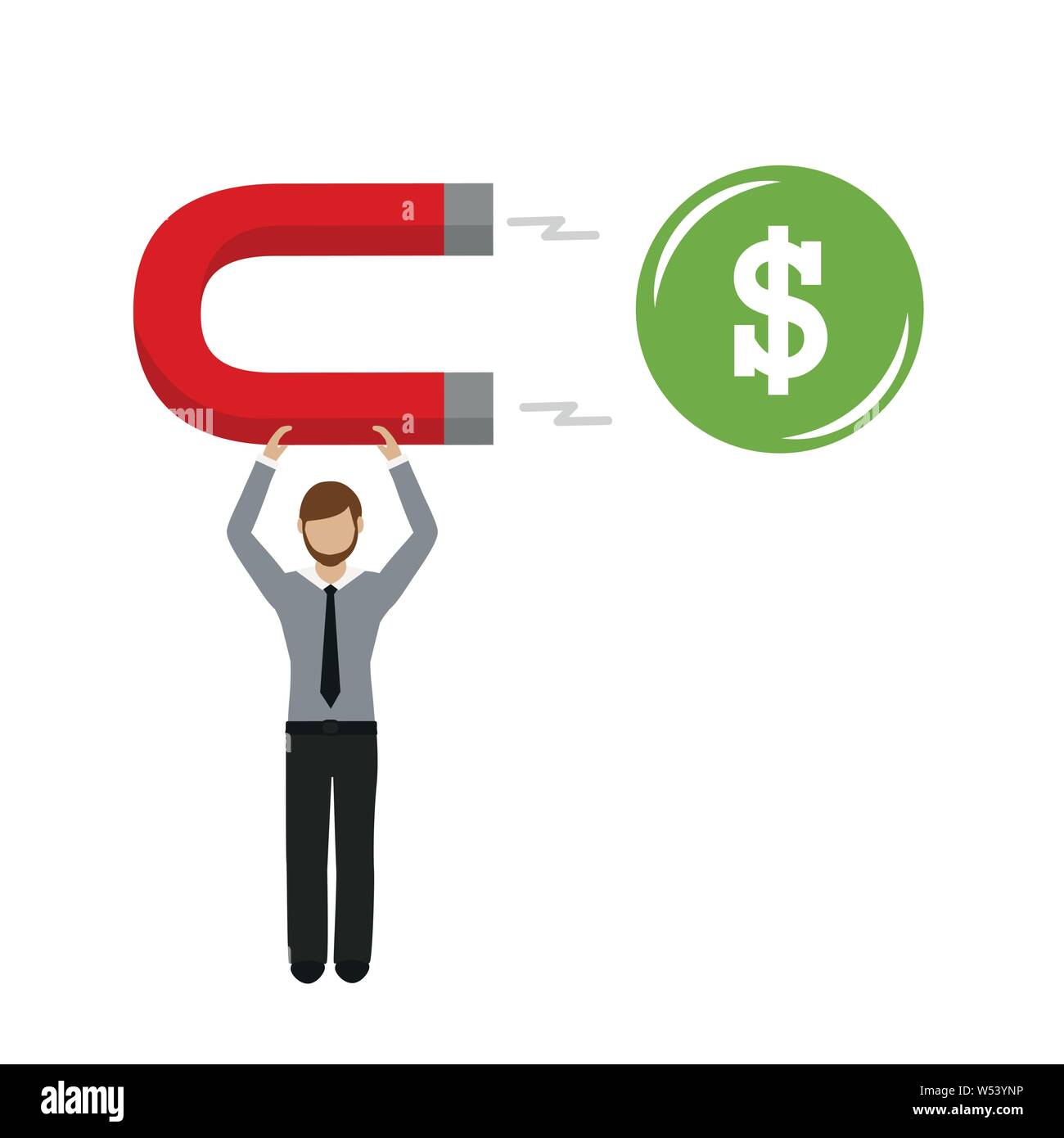 Business Mann mit einem Magnet zieht dollar Vektor-illustration EPS 10. Stock Vektor