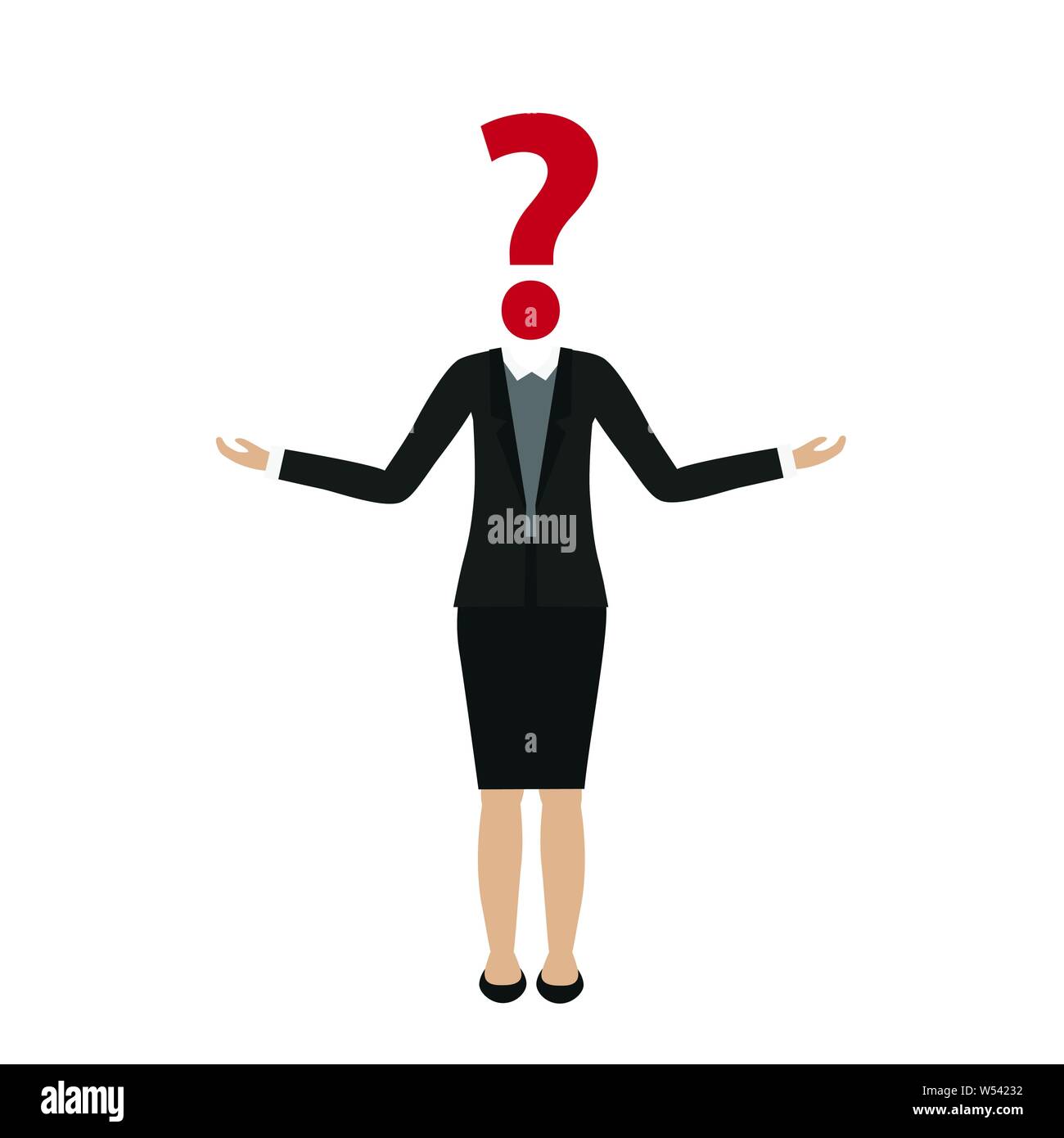Business woman Charakter mit Fragezeichen head Vector EPS Abbildung 10 Stock Vektor