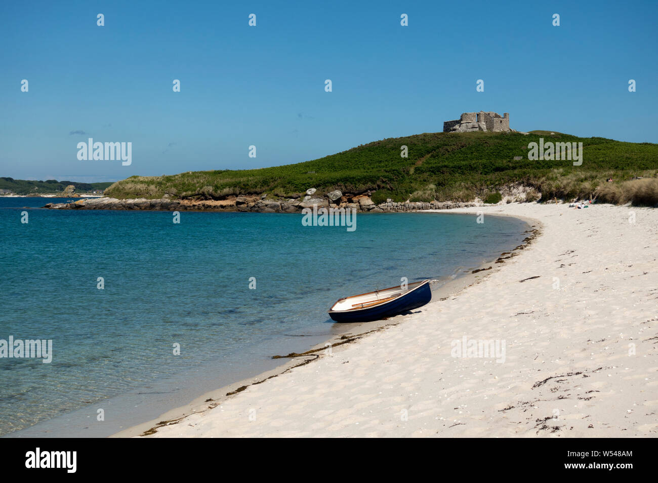 Tresco, Isles of Scilly, Grün Porth Beach. Cornwall. England. Großbritannien Stockfoto