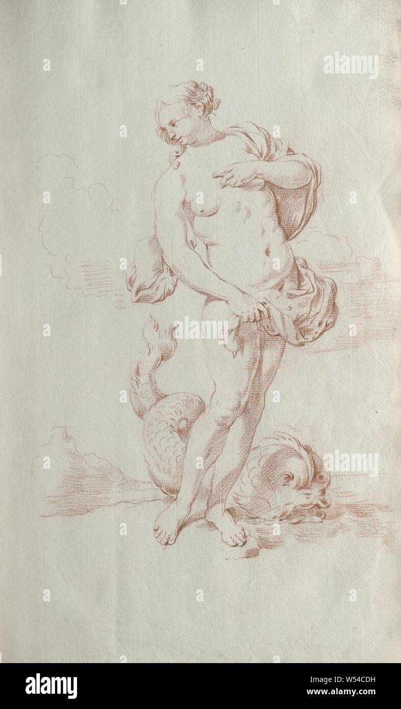 Skizzenbuch mit 63 Blatt, Skizzenbuch, bestehend aus 63 Blatt mit mythologischen Figuren, Ornamente und ein Genre, Gott, der klassischen Mythologie, Schmuck, Kunst, Jakob Toorenvliet, C. 1701, Papier, Aquarell (Lack), Tinte, Bleistift, Kreide, boekband, pen, H 392 mm x B 255 mm x T 26 mm B 507 mm Stockfoto