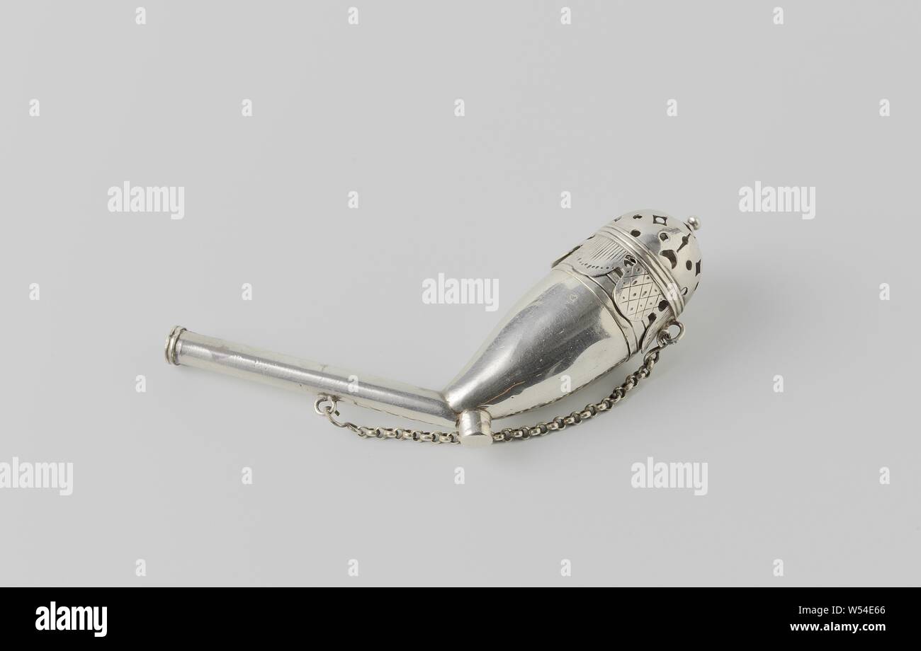 Rohr, Rohr aus Silber mit Kappe. Die Kappe ist offen geschnitten. Die Hälfte der Griff aus Ebenholz (seit 1960 nicht mehr zur Verfügung?)., anonym, Niederlande, 1700 - 1800, silber (Metall), ebony (Holz), l 14,0 cm × l 4,5 cm × l 2,5 cm × W34 Stockfoto