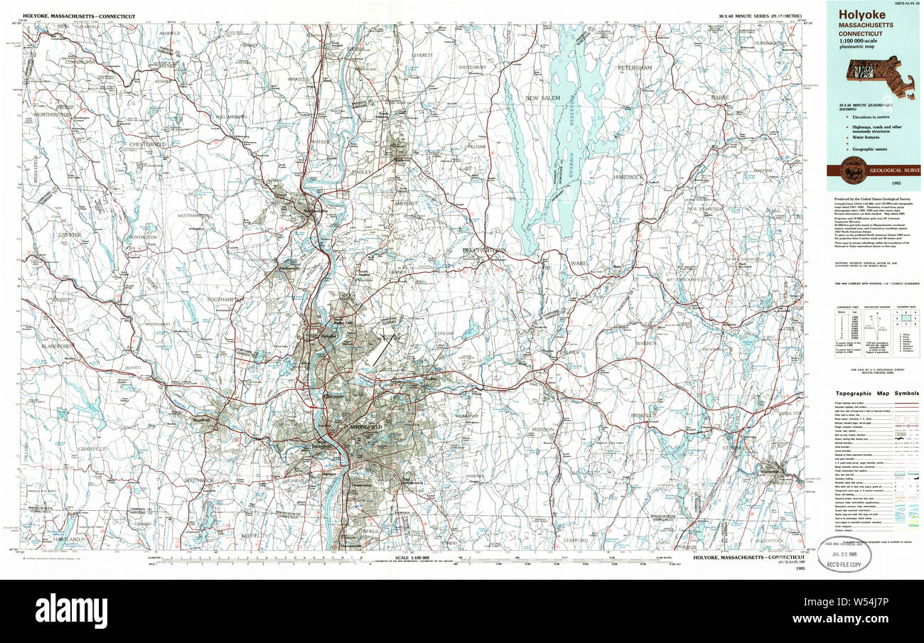 Massachusetts USGS historischen Topo Karte MA Holyoke 353163 1985 100000 Restaurierung Stockfoto
