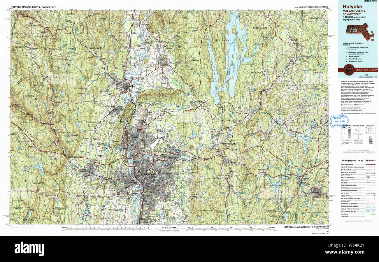 Massachusetts USGS historischen Topo Karte MA Holyoke 353164 1985 100000 Restaurierung Stockfoto