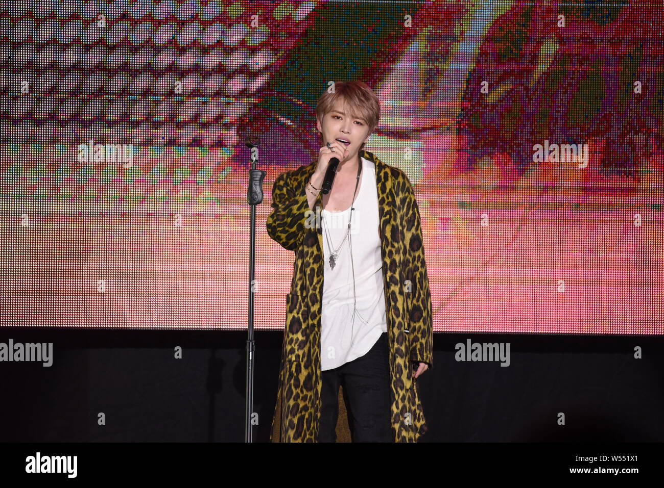 Sänger und Schauspieler Kim Jae-joong, auch als mononymously Jaejoong, der Koreanischen pop Gruppe JYJ bekannt, besucht die "J-PARTY & MINI CONCERT" in Taipei, Taiwan, Stockfoto