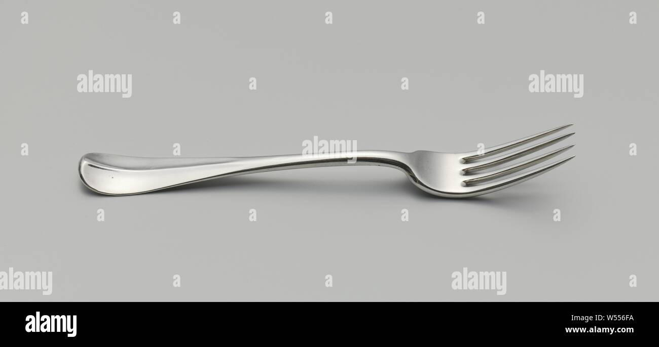 Gabel aus Silber, mit 4 Zähnen. Die flachen, gebogenen Griff erstreckt sich auf das abgerundete Ende, Rudolphus Sondagh, Rotterdam, 1789, silber (Metall), L 19,8 cm x B 2,3 cm x T 2,5 cm × w 74.0 Stockfoto