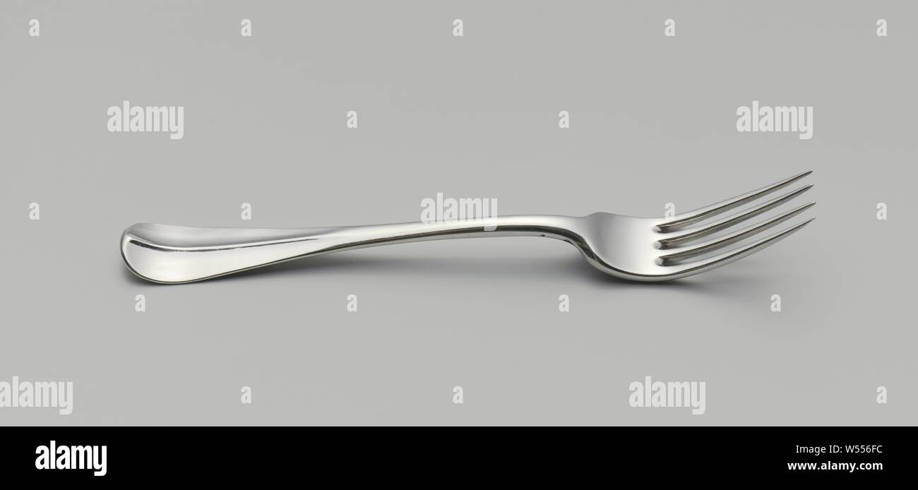 Gabel aus Silber, mit 4 Zähnen. Die flachen, gebogenen Griff erstreckt sich auf das abgerundete Ende, Rudolphus Sondagh, Rotterdam, 1789, silber (Metall), L 19,8 cm x B 2,3 cm x T 2,5 cm × w 72,0 Stockfoto