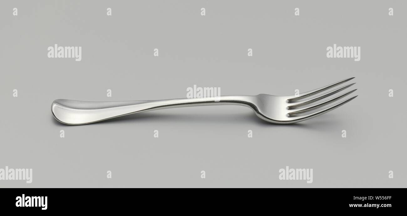 Gabel aus Silber, mit 4 Zähnen. Die flachen, gebogenen Griff erstreckt sich auf das abgerundete Ende, Rudolphus Sondagh, Rotterdam, 1789, silber (Metall), L 19,8 cm x B 2,3 cm x T 2,5 cm × w 73,0 Stockfoto
