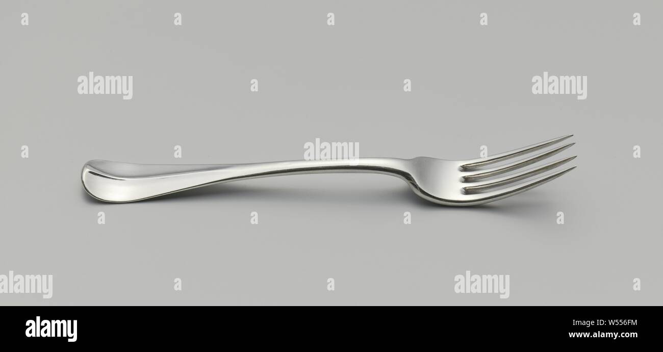 Gabel aus Silber, mit 4 Zähnen. Die flachen, gebogenen Griff erstreckt sich auf das abgerundete Ende, Rudolphus Sondagh, Rotterdam, 1789, silber (Metall), L 19,8 cm x B 2,3 cm x T 2,5 cm × w 71.0 Stockfoto
