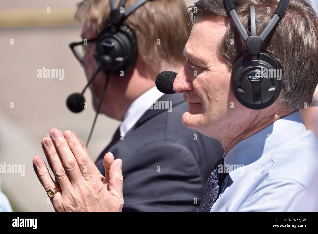 Dominic Grieve MP (konservativ: Beaconsfield) früherer Generalstaatsanwalt, interviewte auf College Green, Westminster, 23. Juli 2019 Stockfoto