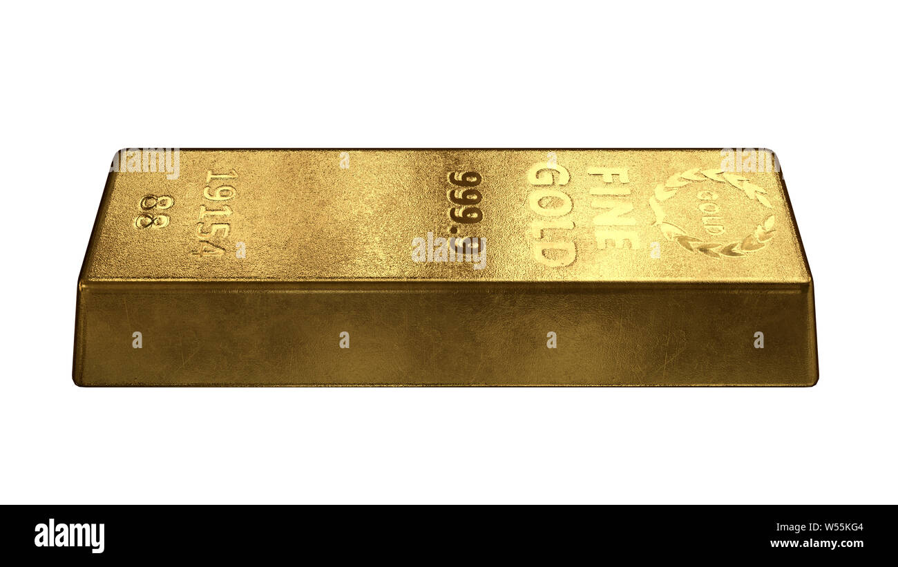 Gold Bar 3D-Abbildung auf weißem Hintergrund Stockfoto