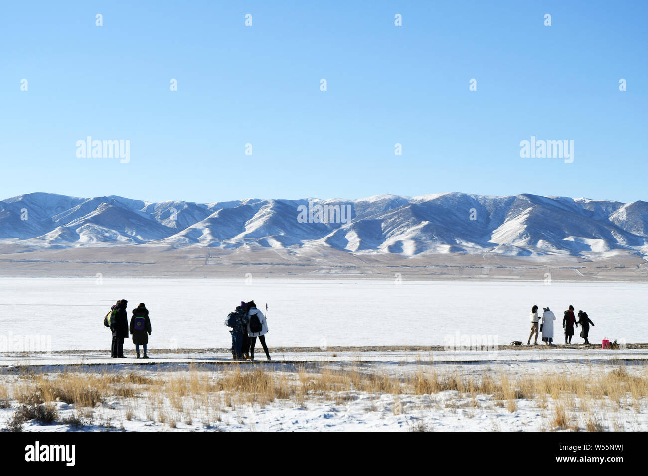 ------ Landschaft der Qinghai-see, Chinas größten inländischen Salzwassersee, im Nordwesten der chinesischen Provinz Qinghai, 31. Dezember 2018. Chinas größte Stockfoto