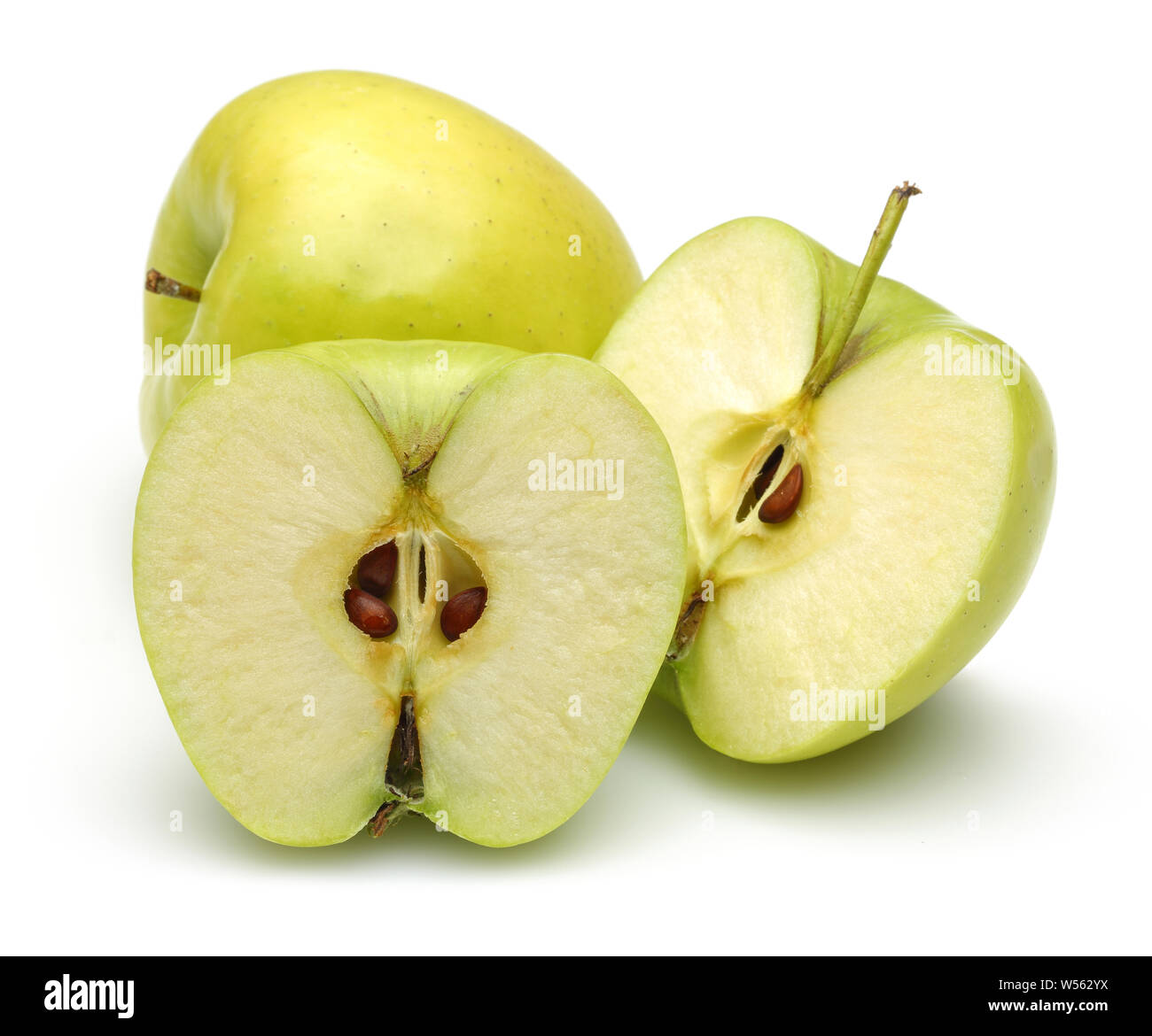 Frische goldene Äpfel auf weißem Hintergrund Stockfoto