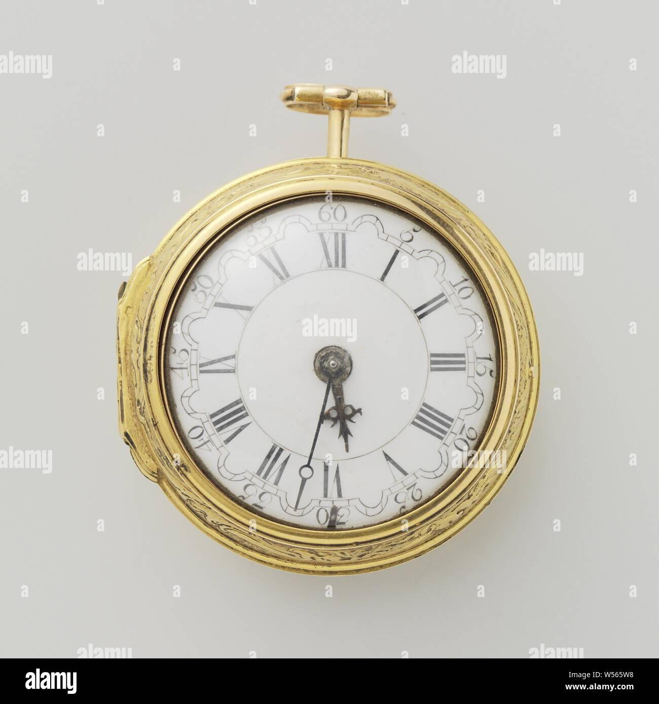 Sehen Sie sich mit der Hochzeit, Goldene Armbanduhr mit zwei Fällen. Auf  der Platine gekennzeichnet: Wilter London 3006. Auf dem losen Gold Fall  eine bildliche Darstellung in der Fahrt mit der Trauung.