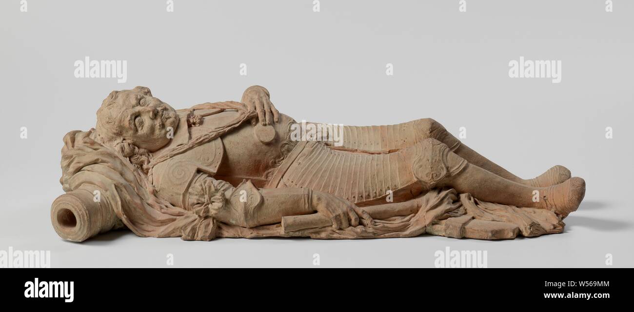 Skizze der stützenden Abbildung von Maarten Harpertszoon Tromp: Modell für Grab, liegt er in voller Rüstung mit seinen Beinen nach rechts auf die Flagge, die Freilegt, Teil des Ruders unter seinen Knien lassen, sowie einen Teil der beiden Kanone läuft, auf dem er mit der linken Schulter und Kopf ruht, sein Gesicht ist dem Betrachter für einen Moment gerichtet erweitert. Er hält die Band mit der Medaille von Frederik Hendrik zwischen den Fingern der linken Hand gibt es auf der rechten Seite enthält den Befehl Personal. Tromp trägt einen Kabelbaum und sabotons genutzt (Schuhe) mit runden Nasen und einem Kragen, geschlossen mit einer Reihe von kleinen Stockfoto